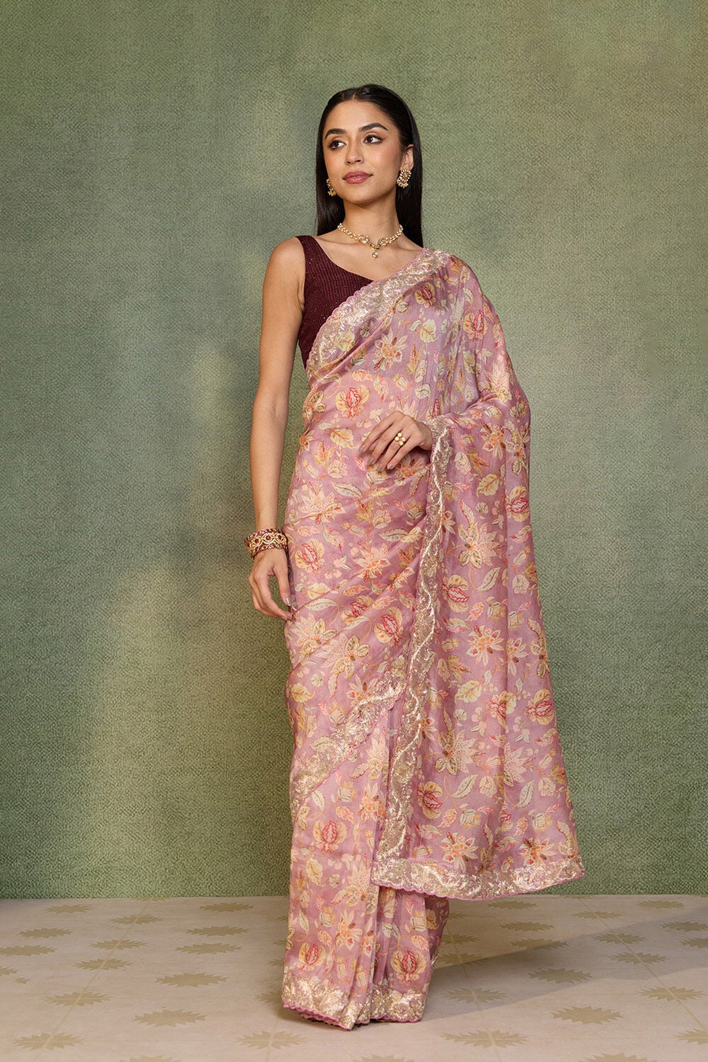 Light Violet Embroidered Pure Viscose Saree image number null