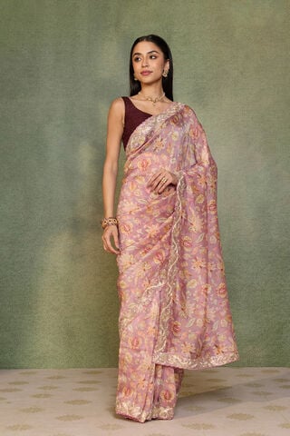 Light Violet Embroidered Pure Viscose Saree thumbnail image number null