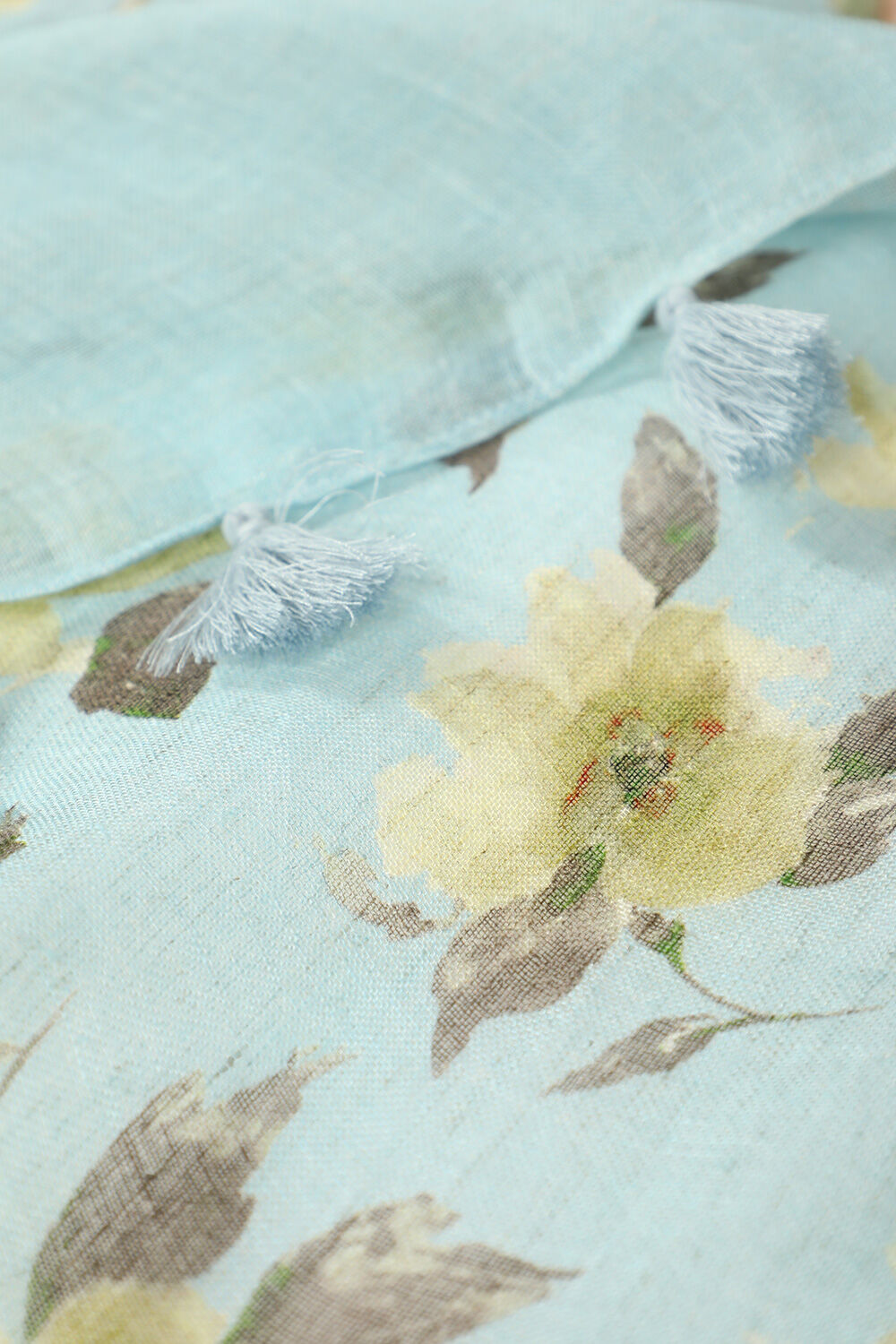 Blue Pure Linen Digital Printed Saree image number null