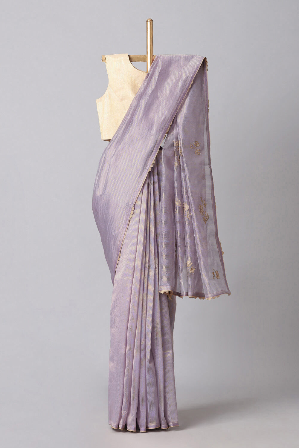 Light Violet Pure Silk Cotton Embroidered Saree image number null