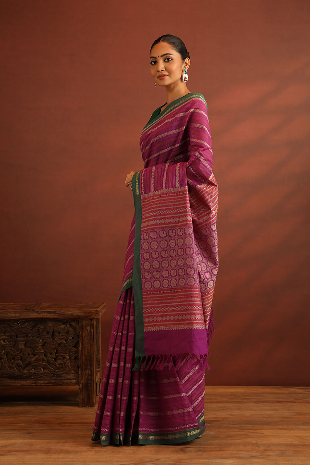 Purple South Pure Cotton Woven Saree image number null
