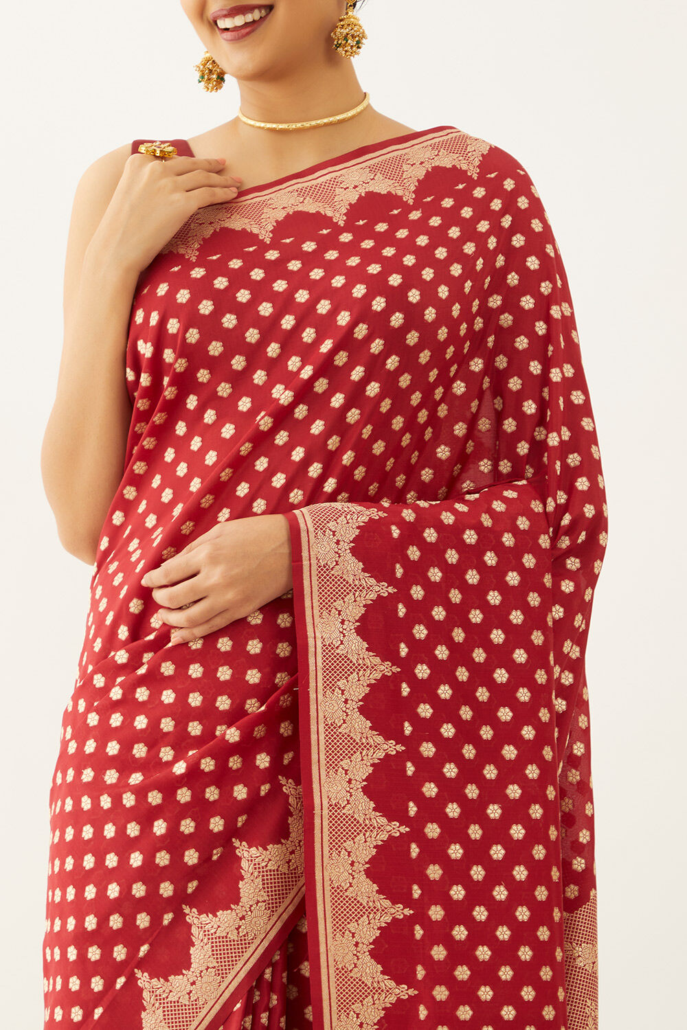Dark Red Pure Silk Georgette Banarasi Saree image number null