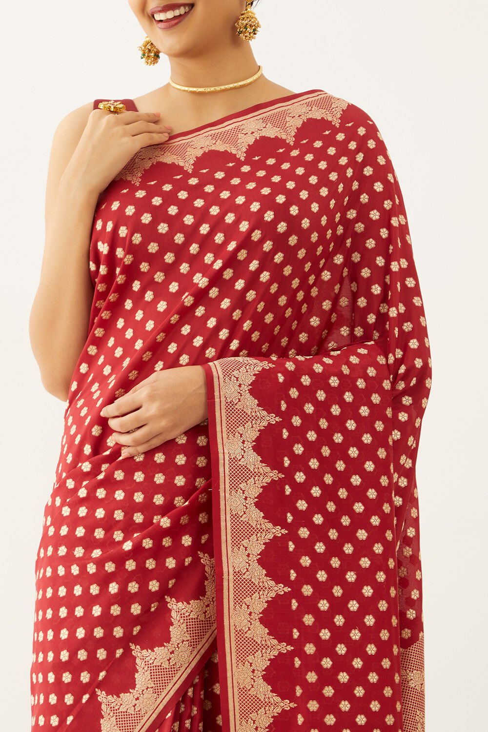 Dark Red Pure Silk Georgette Banarasi Saree image number null