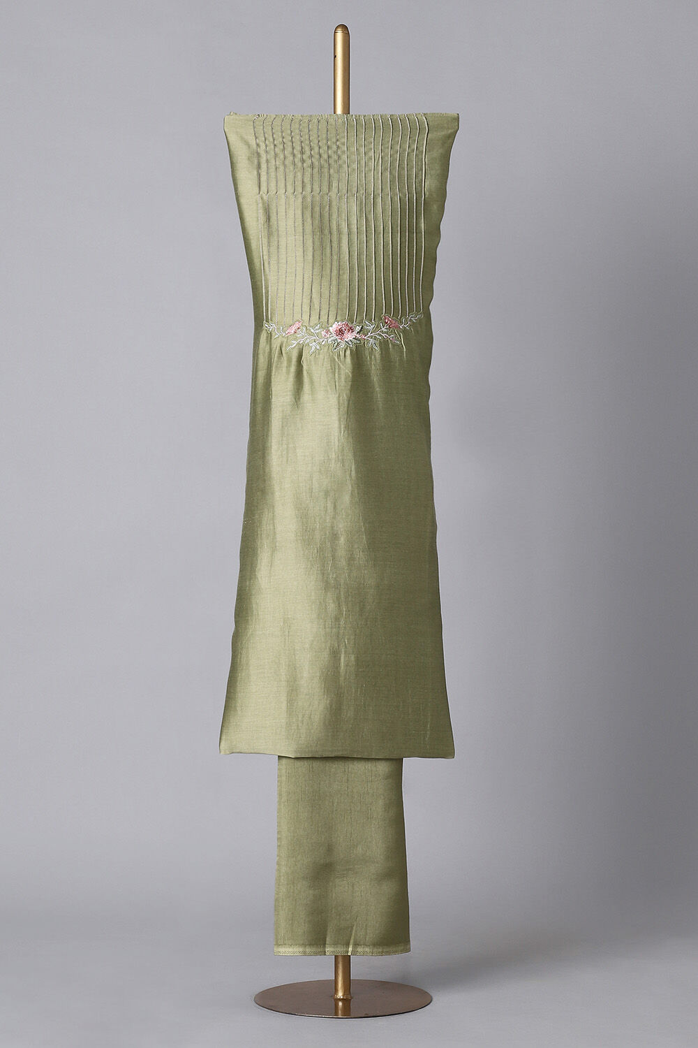 Green Silk Cotton Embroidered Unstitched Suit Set image number null