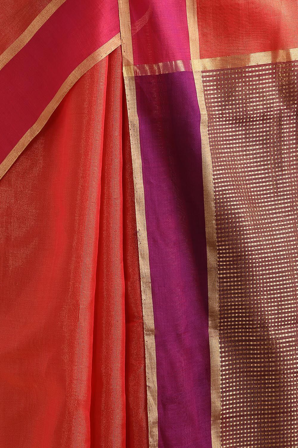 Light Red Pure Cotton Tissue Chanderi Saree image number null