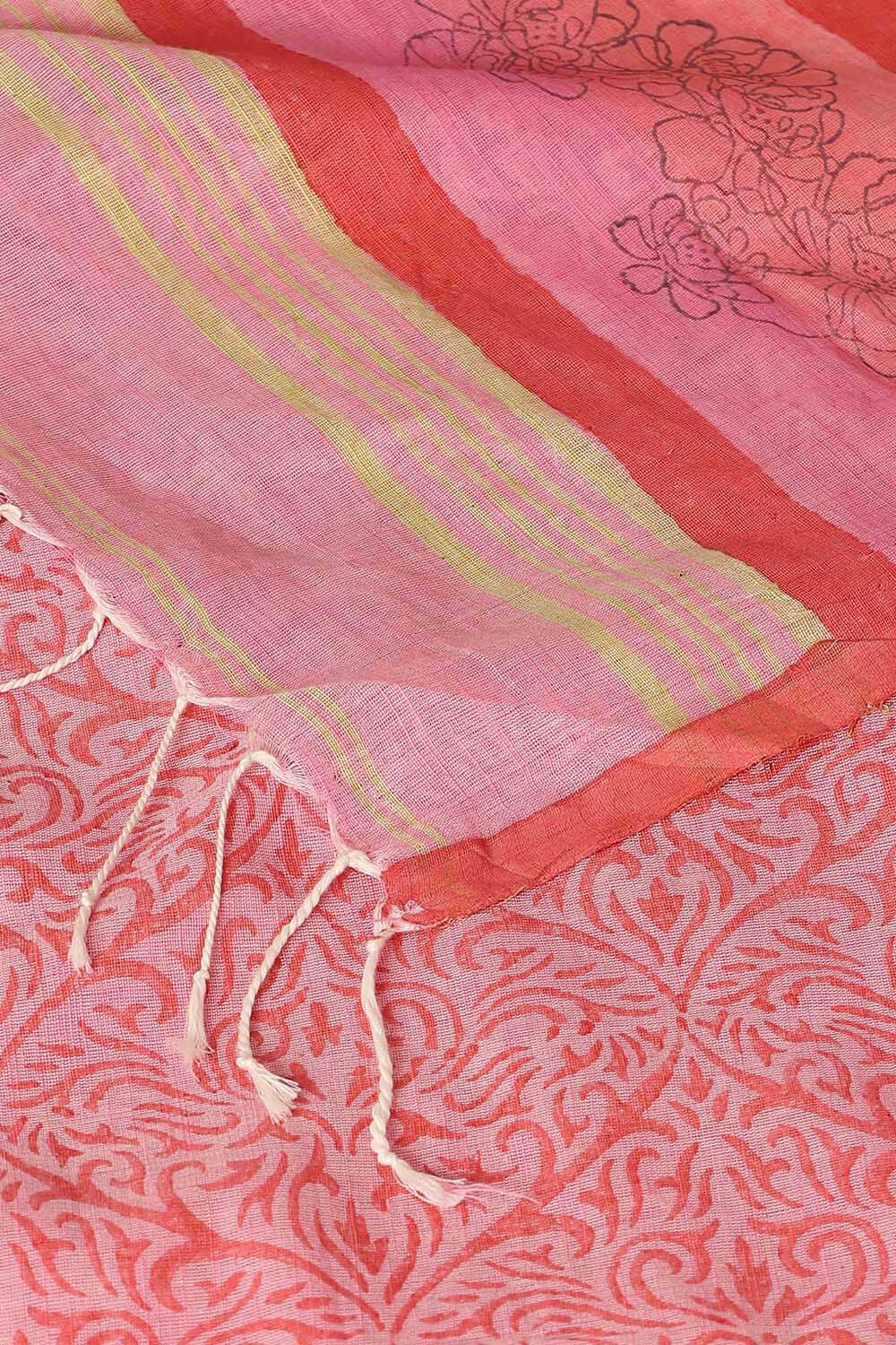 Light Orange Pure Cotton Printed Saree image number null