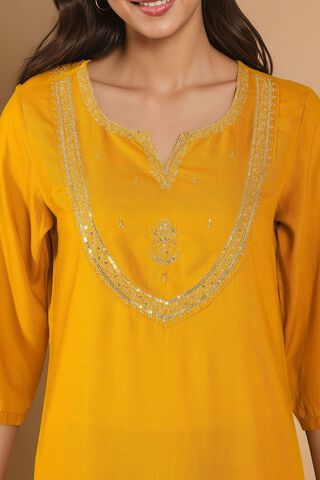 Yellow Viscose Embroidered Kurta Set thumbnail image number null
