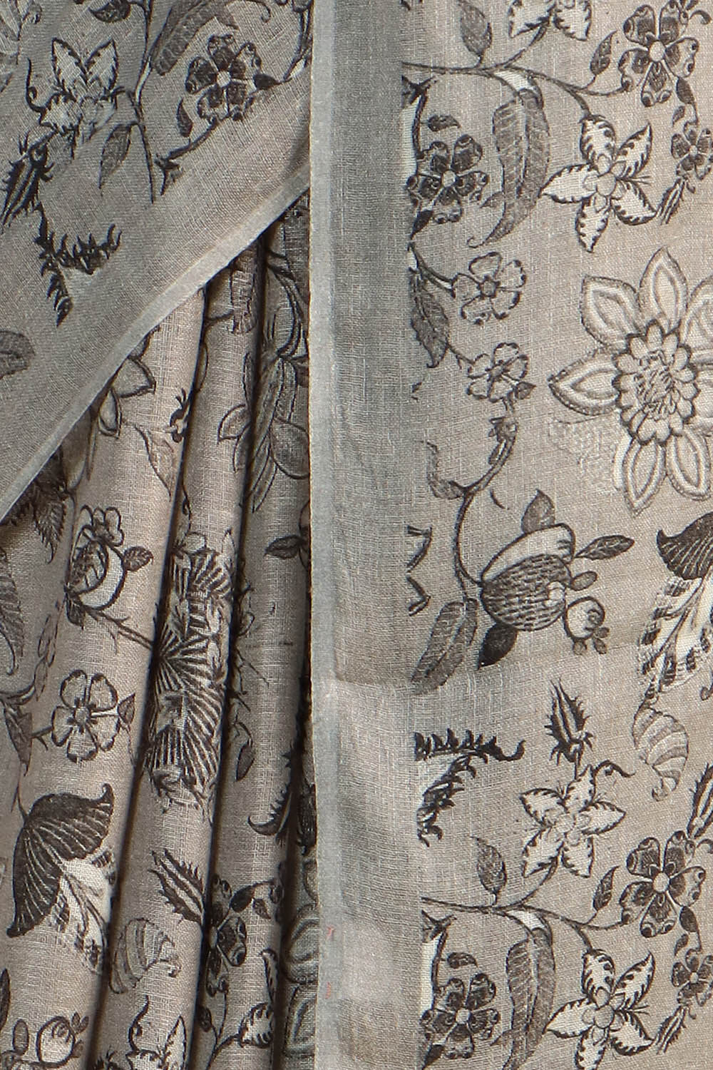 Grey Pure Linen Digital Printed Saree image number null