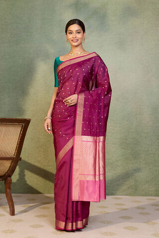 Dark Violet Silk Viscose Cutwork Banaras  Saree thumbnail image number null