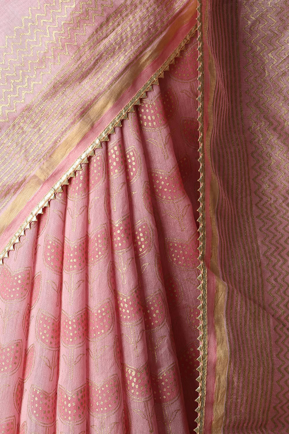 Pink Pure Silk Cotton Hand Printed Saree image number null