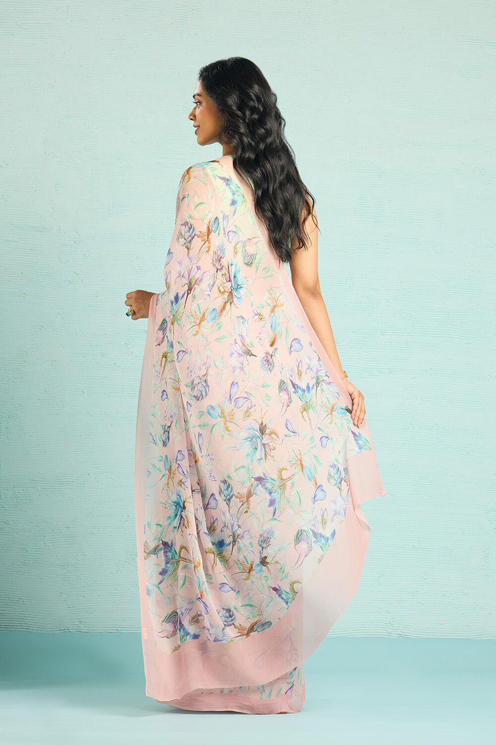 Pink Printed Viscose Georgette Saree image number null