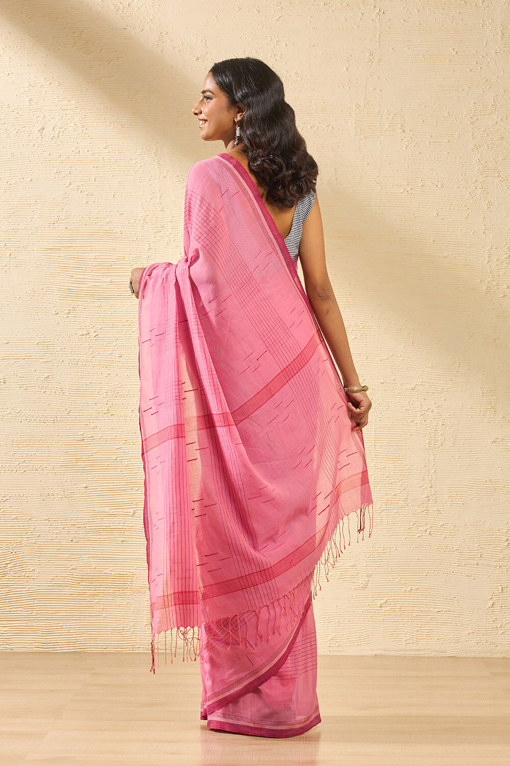 Pink Bengal Pure Cotton Jamdani Saree image number null