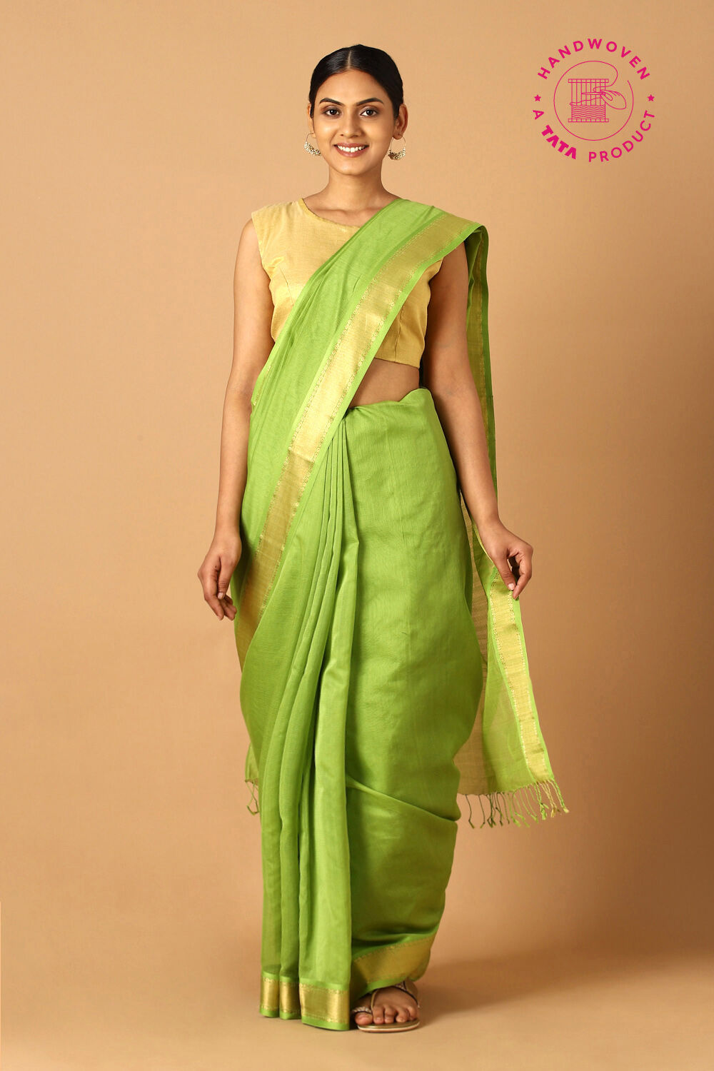 Light Green Pure Silk Cotton Maheswari Saree image number null
