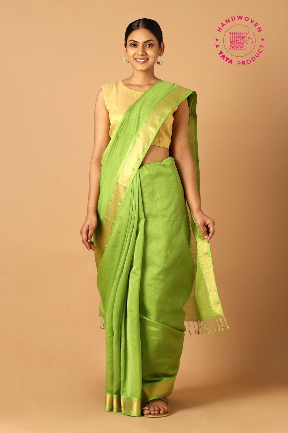 Light Green Pure Silk Cotton Maheswari Saree image number null