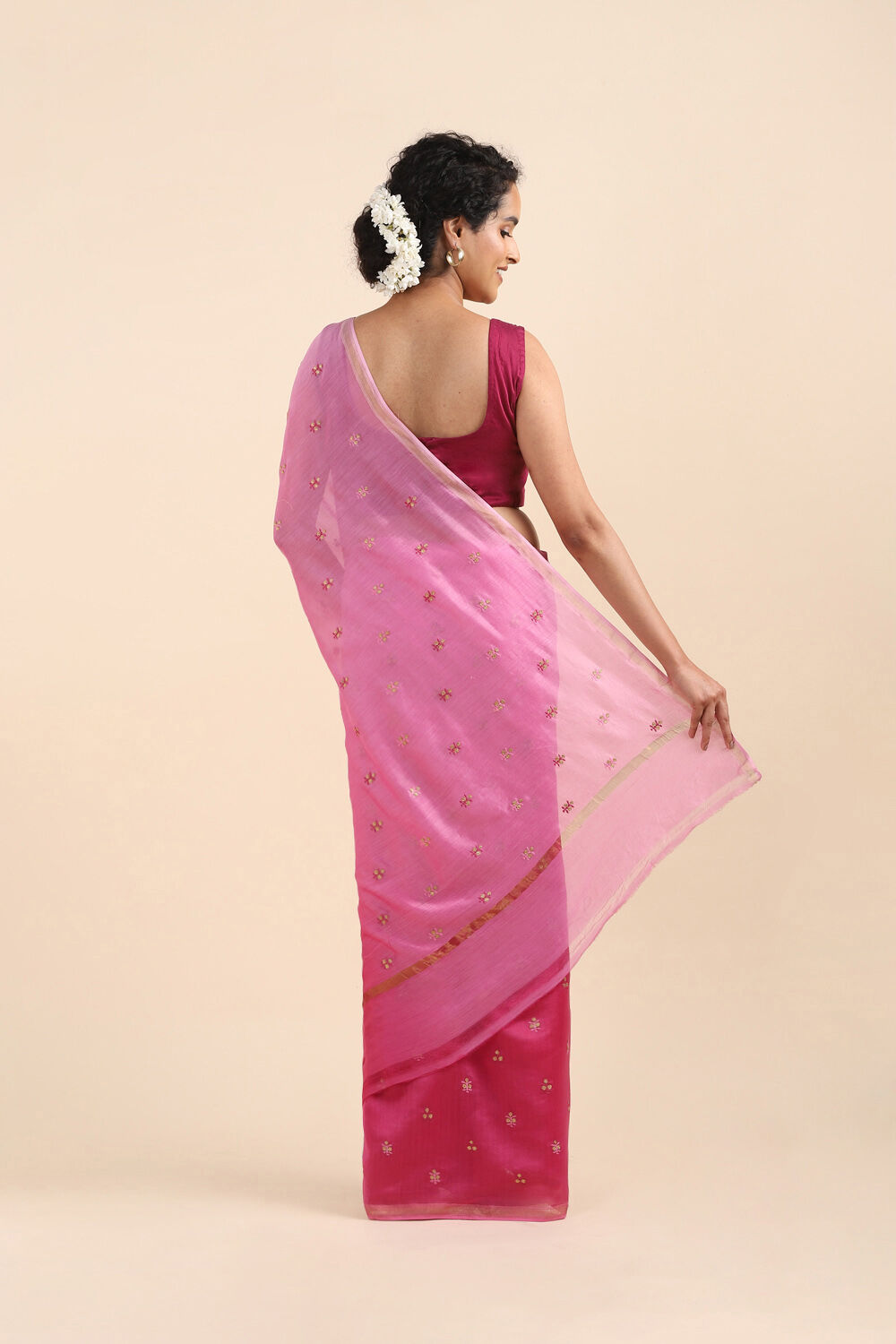 Pink Pure Silk Cotton Embroidered Saree image number null