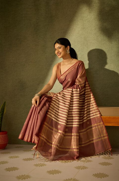 Brown Bhagalpur Woven Silk Viscose Saree