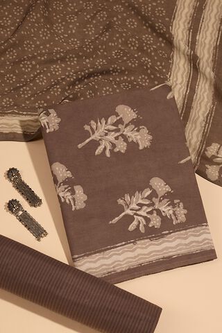 Grey Pure Cotton Dabu Block Printed Unstitched Suit Set image number