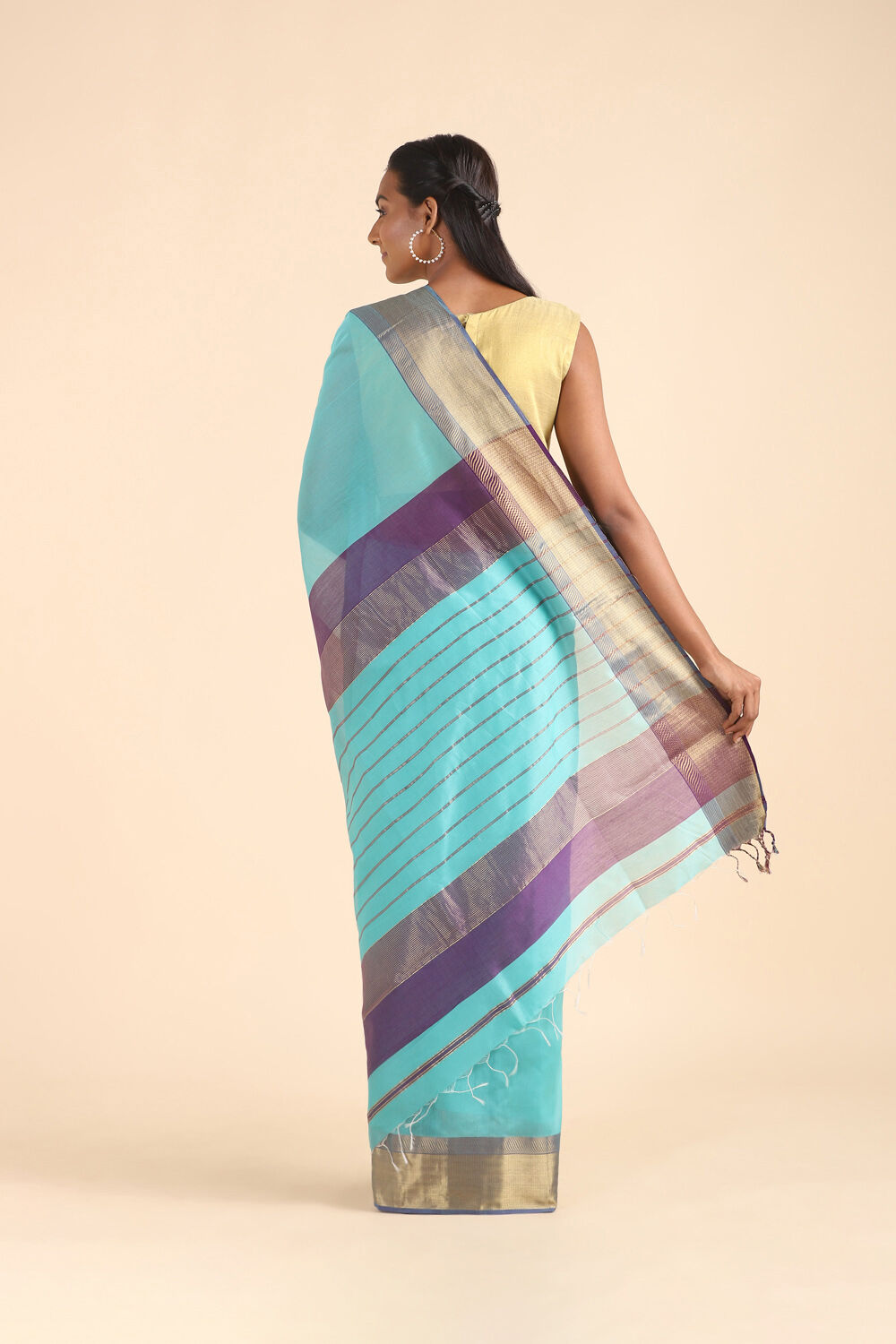 Light Blue Pure Silk Cotton Maheshwari Saree image number null
