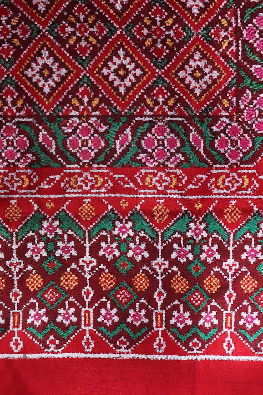Red Silk Patola Choktha Bhat Ikat Saree image number null