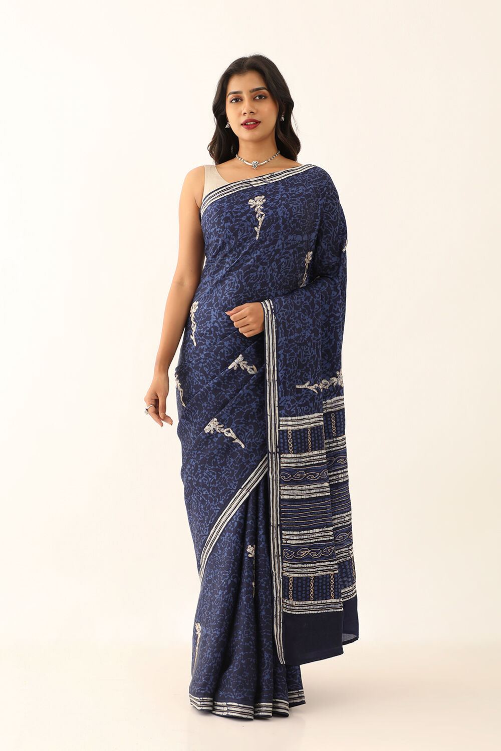 Dark Blue Viscose Luxe Batik Saree image number null