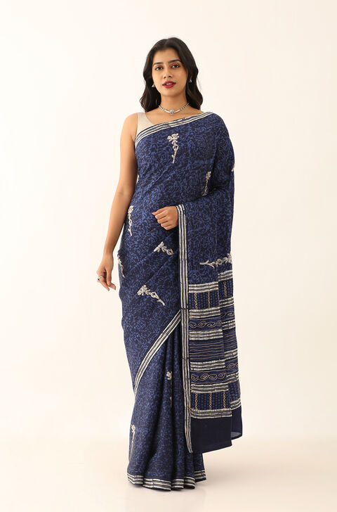 Dark Blue Viscose Luxe Batik Saree