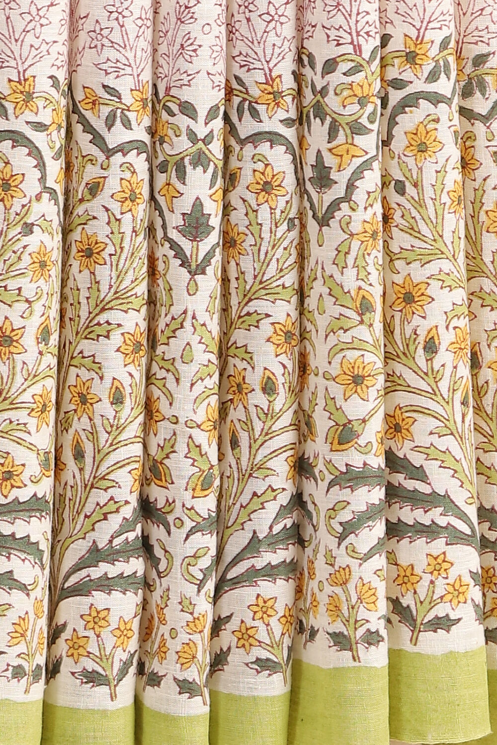 Light Green Pure Khadi Cotton Block Print Sanganeri Saree image number null