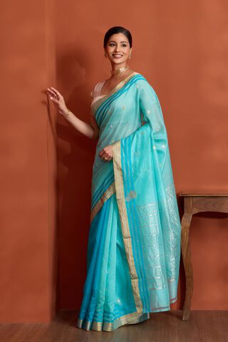 Light Blue Woven Pure Silk Cotton Chanderi Saree image number