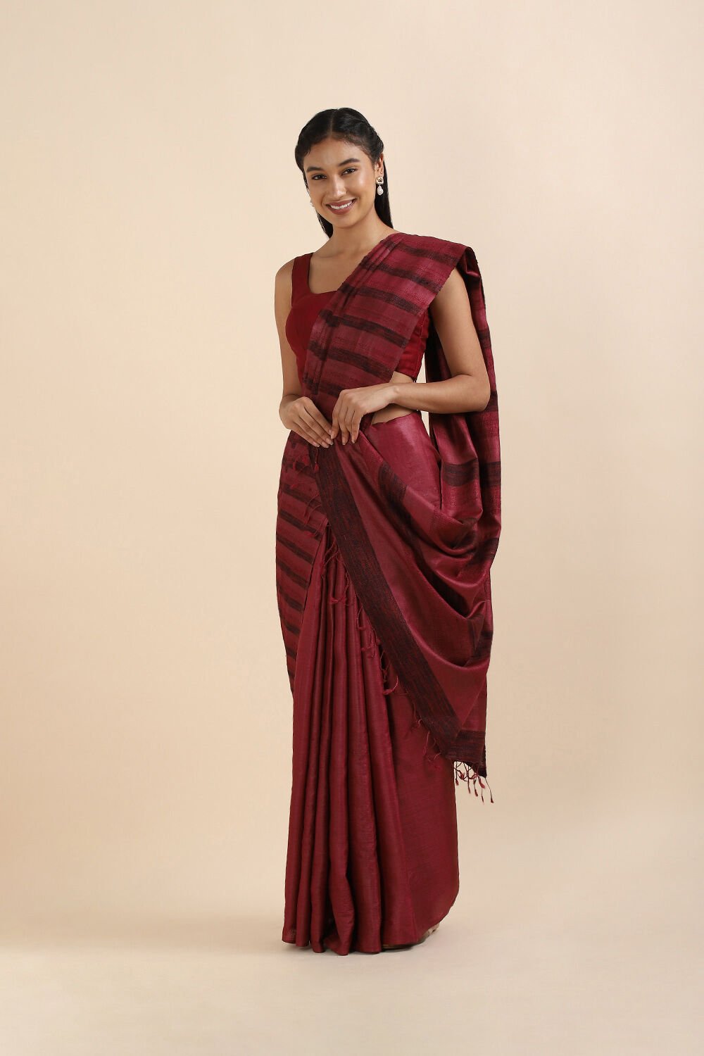 Red Pure Tussar Woven Saree image number null