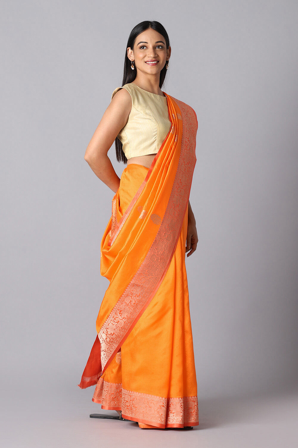 Light Orange Pure Silk Banarasi Saree image number null