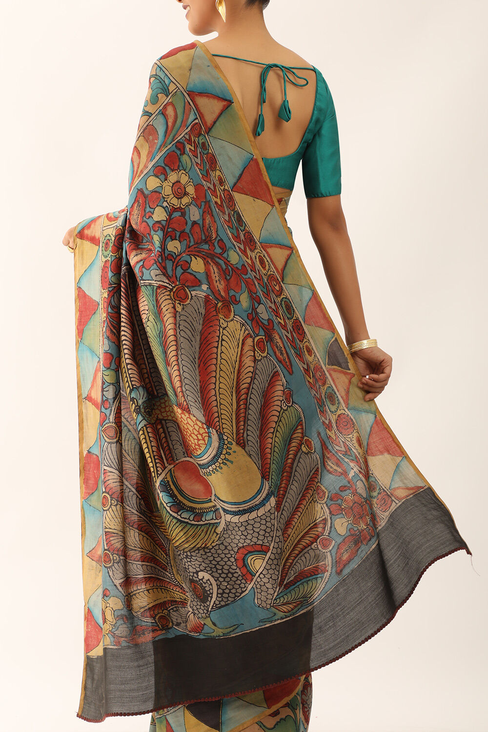 Yellow Srikalahasti Pure Silk Kalamkari Saree image number null