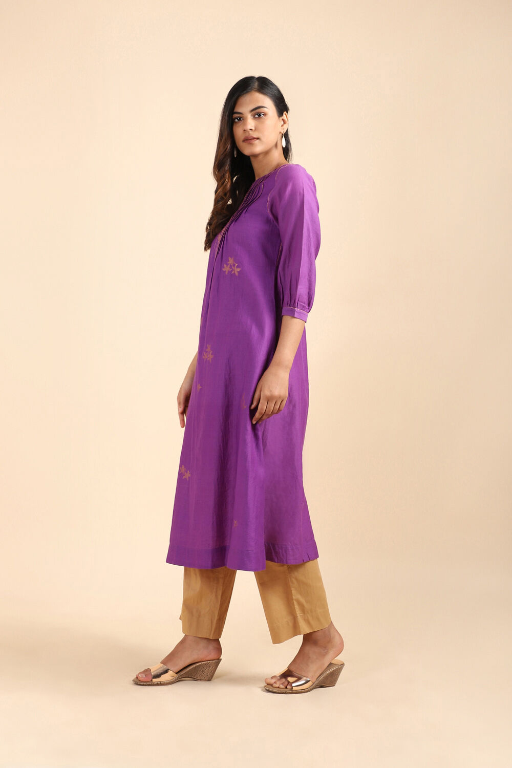 Violet silk Cotton Jamdani Kurta image number null