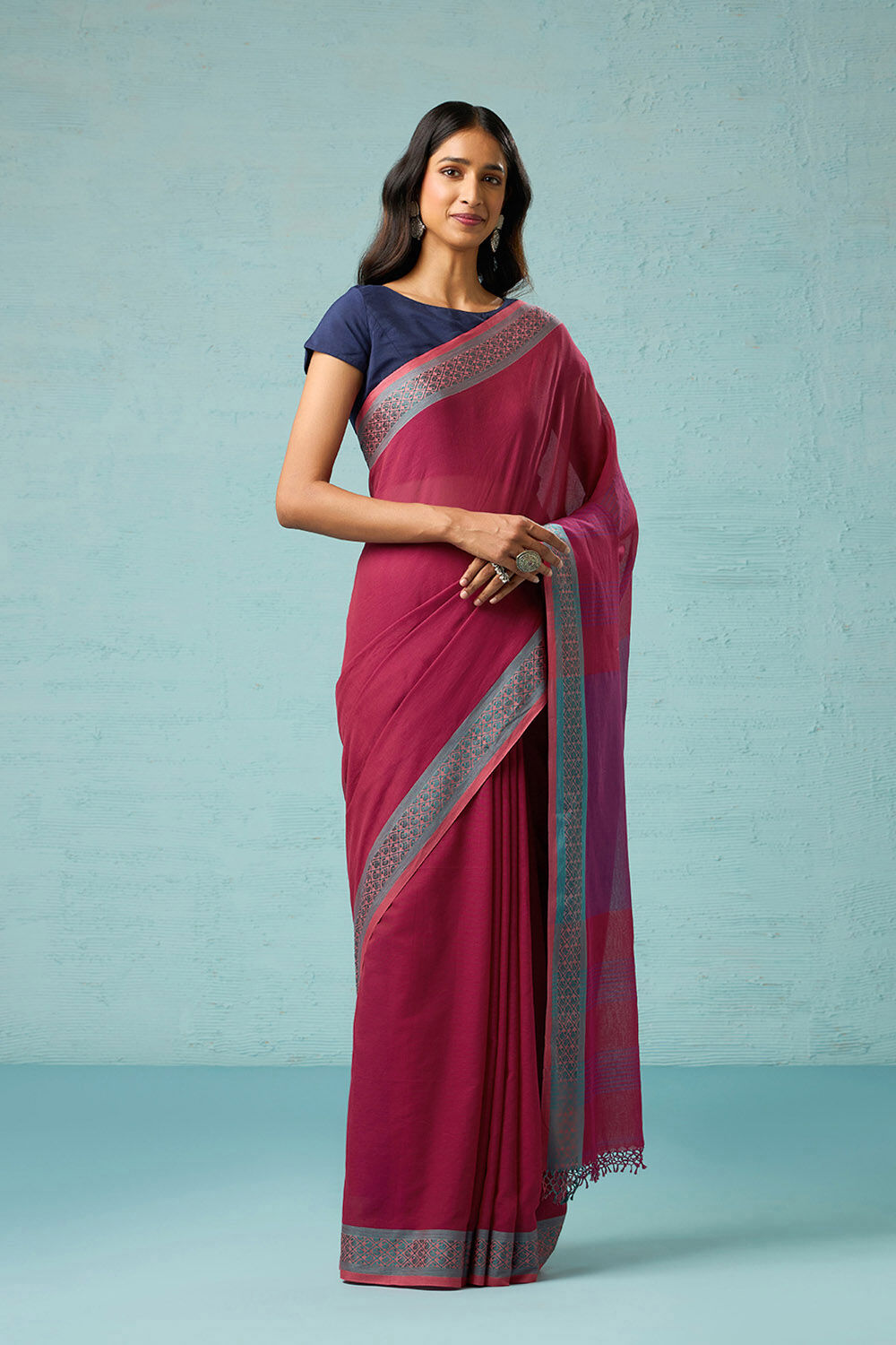 Pink Woven Pure Cotton Bengal Saree image number null