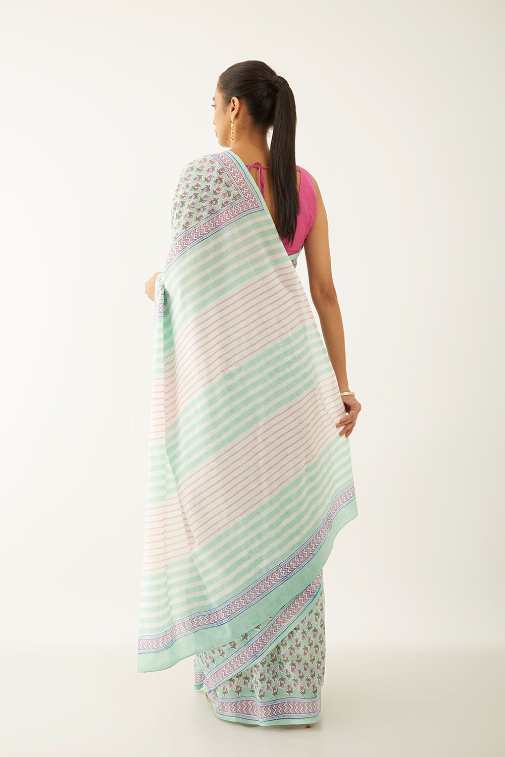 Light Green Pure Cotton Block Print Saree image number null