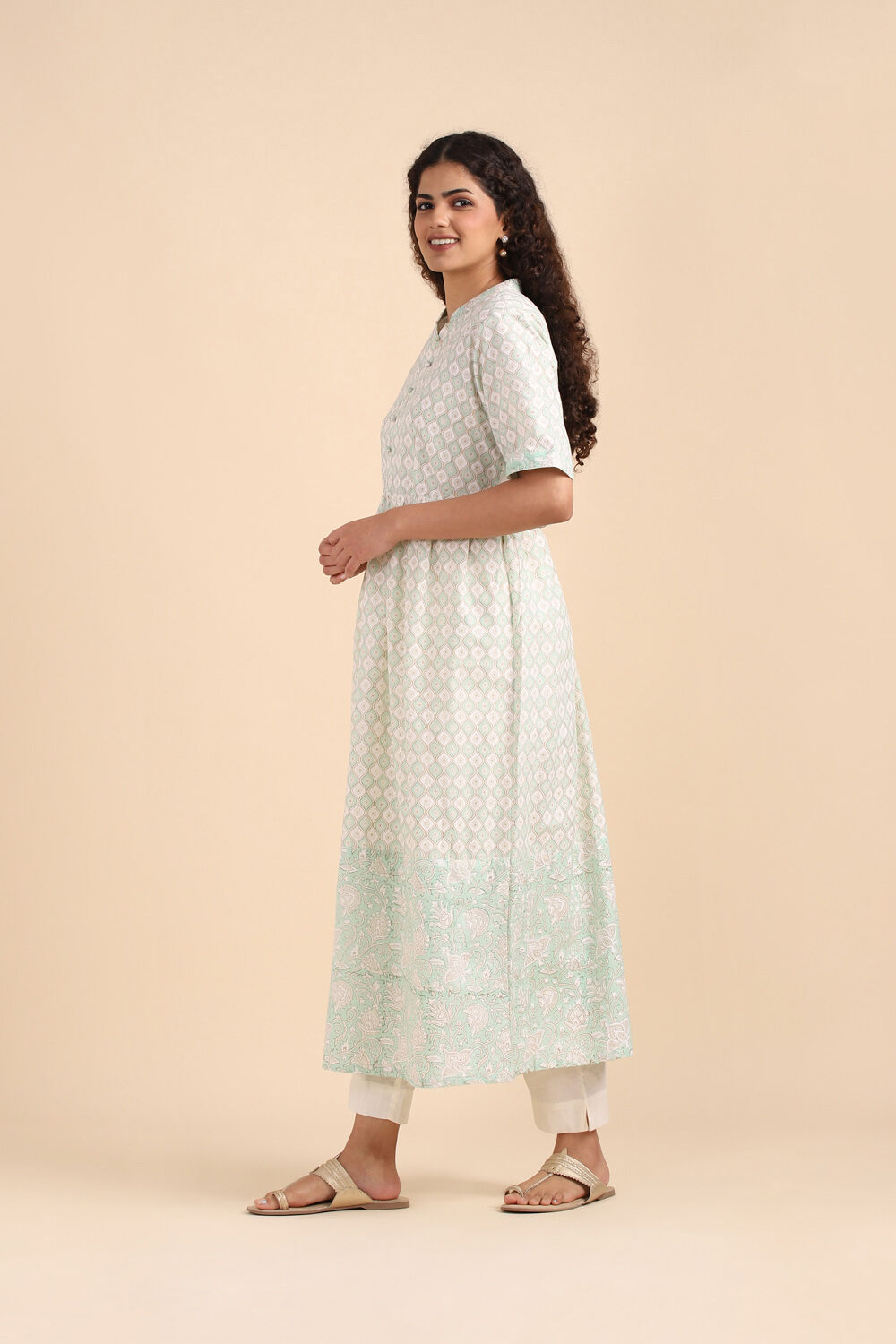 Light Green Cotton Block Printed Kurta image number null