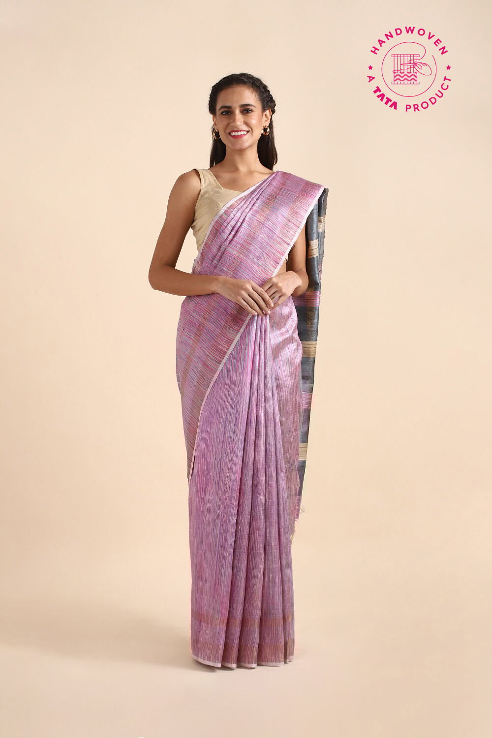 Violet Pure Tussar Silk Bhagalpuri Saree image number null