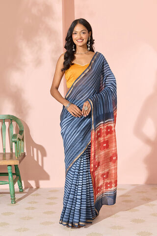 Dark Blue Tie & Dye Shibori Pure Silk Cotton Rajasthan Saree thumbnail image number null
