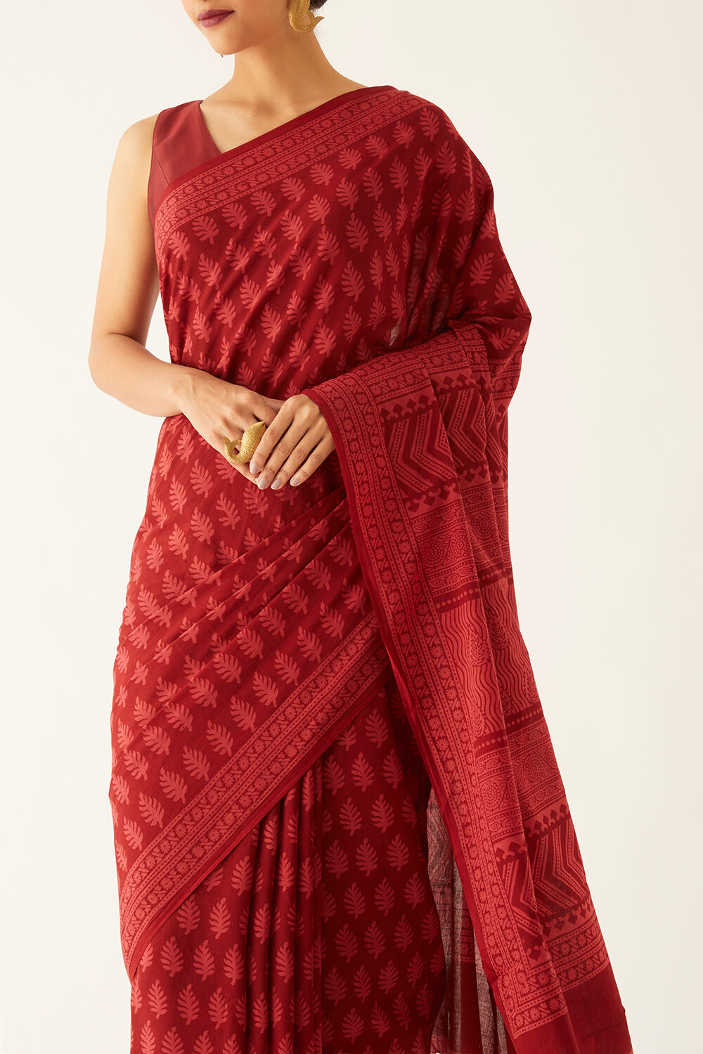 Red Pure Cotton Bagh Printed Saree image number null