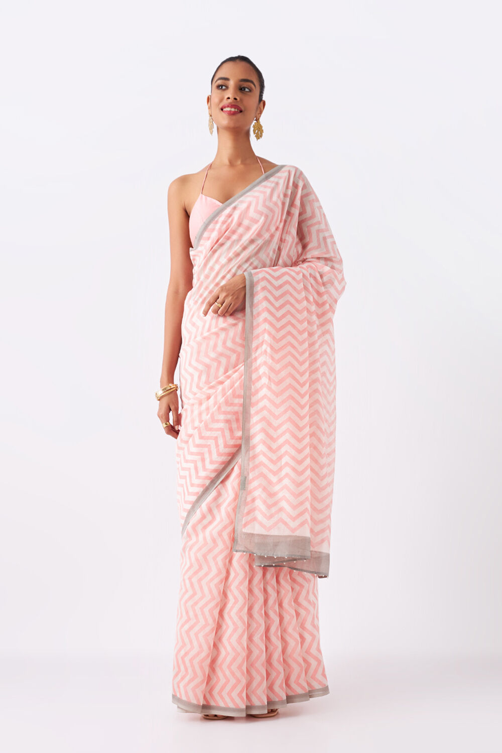 Light Pink Pure Silk Cotton Printed Saree image number null
