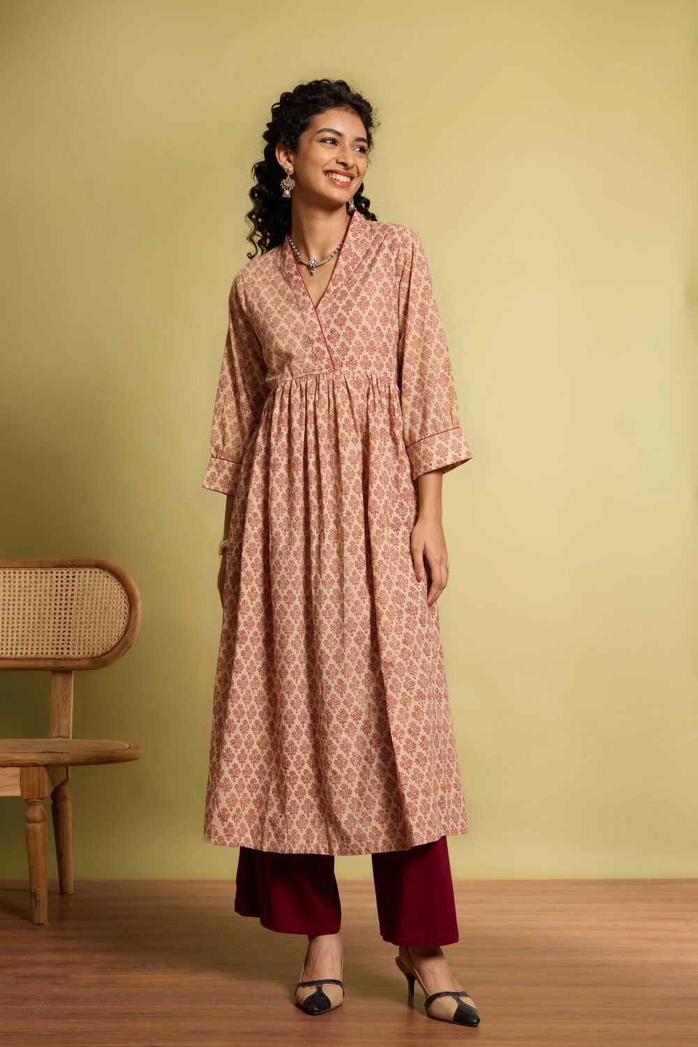 Beige Bagru Block Printed Pure Cotton Kurta image number null