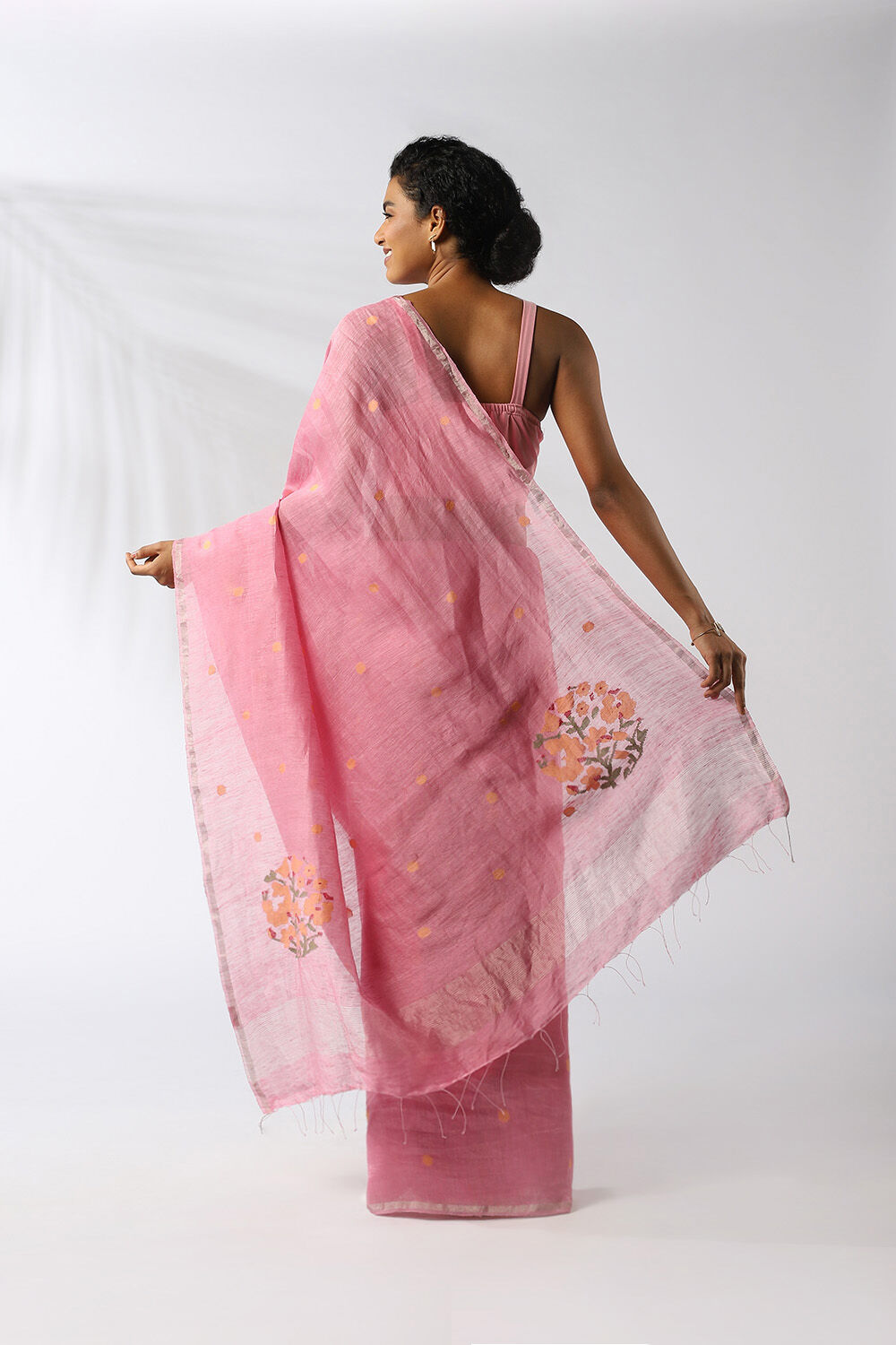 Pink Pure Silk Linen Jamdani Saree image number null