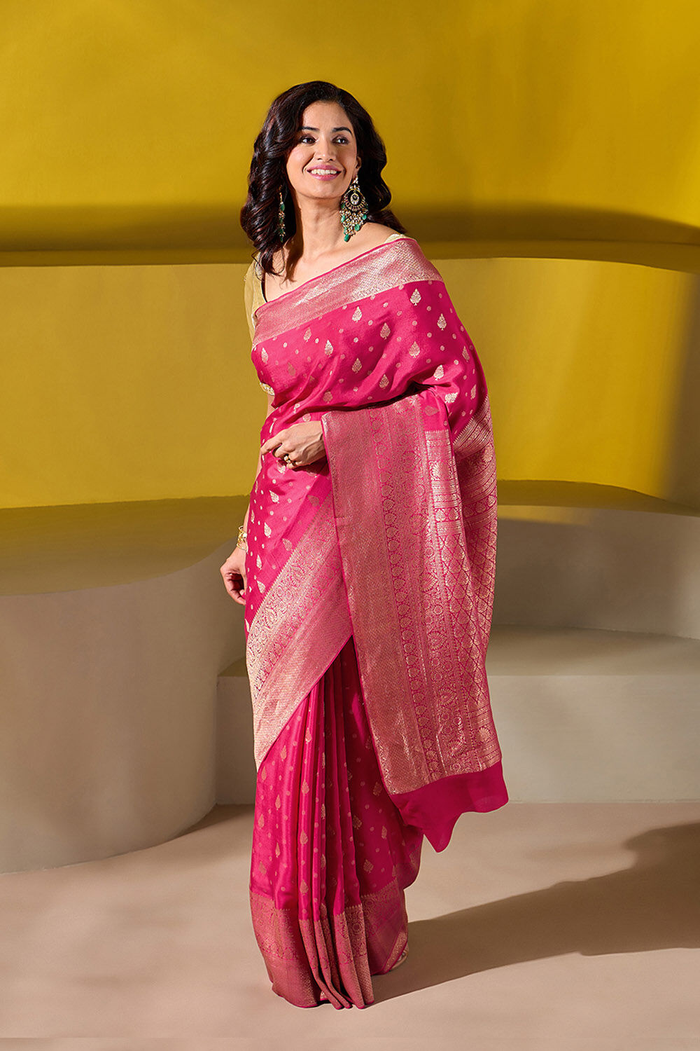 Pink Woven Pure Silk Crepe Saree image number null