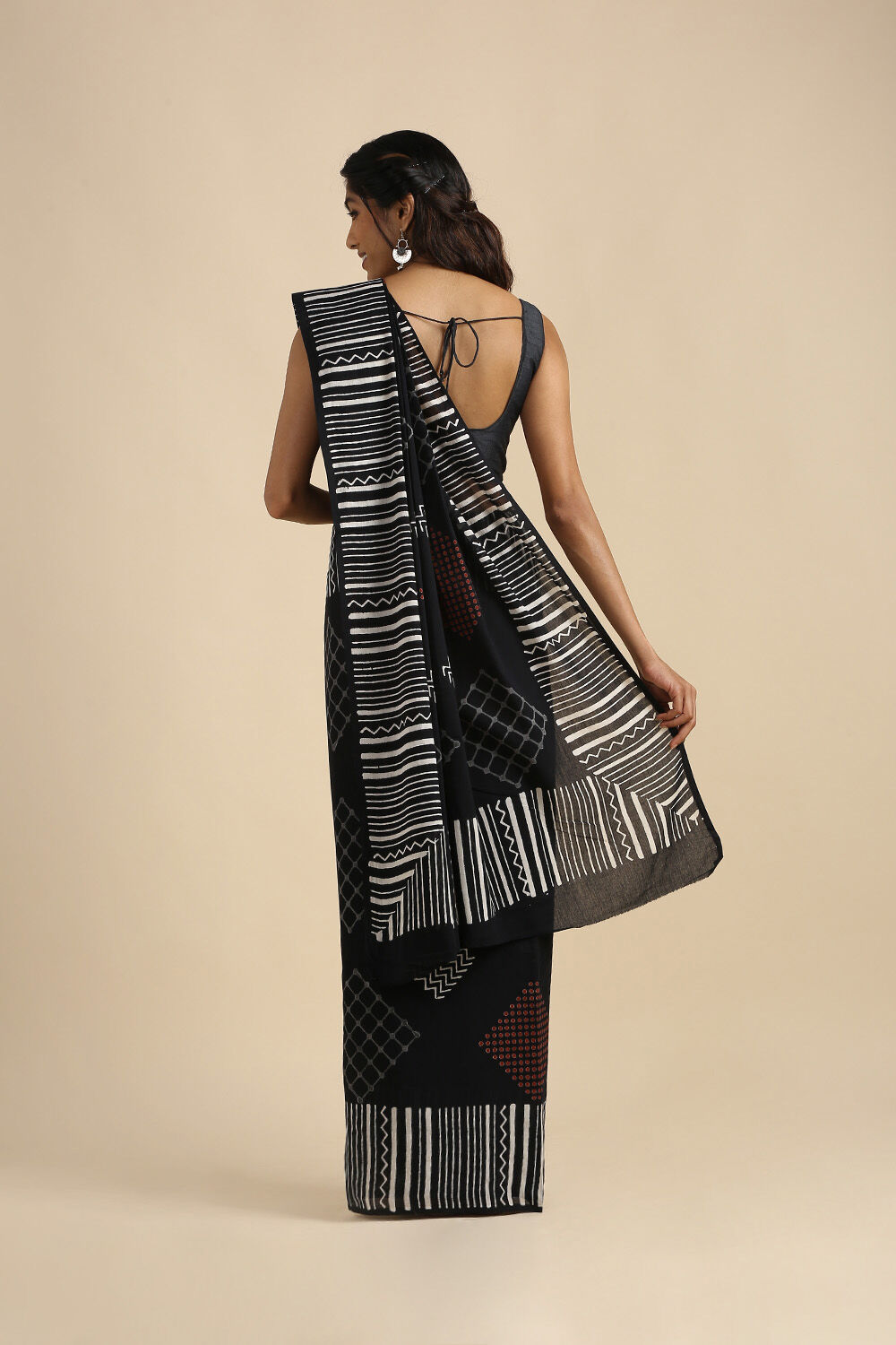 Black Pure Cotton Sanganeri Printed Saree image number null