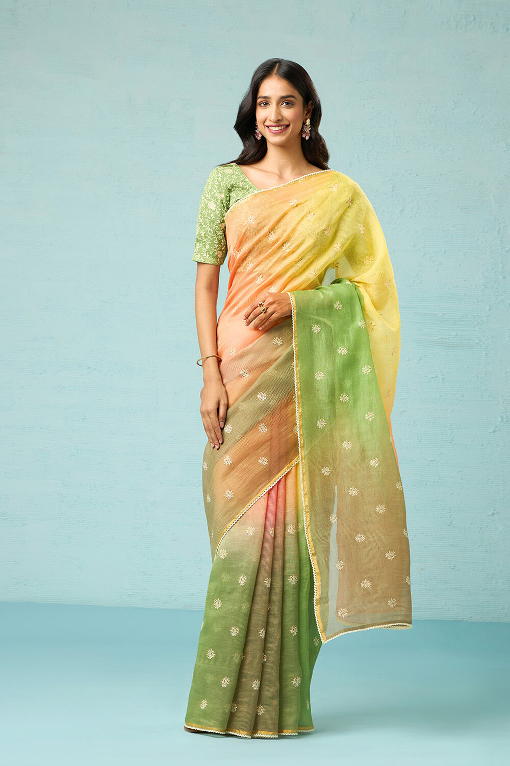 Green Pure Silk Cotton Embroidered Saree image number null