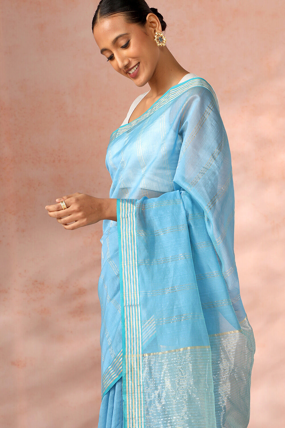 Blue Chanderi Pure Silk Cotton Woven Saree image number null