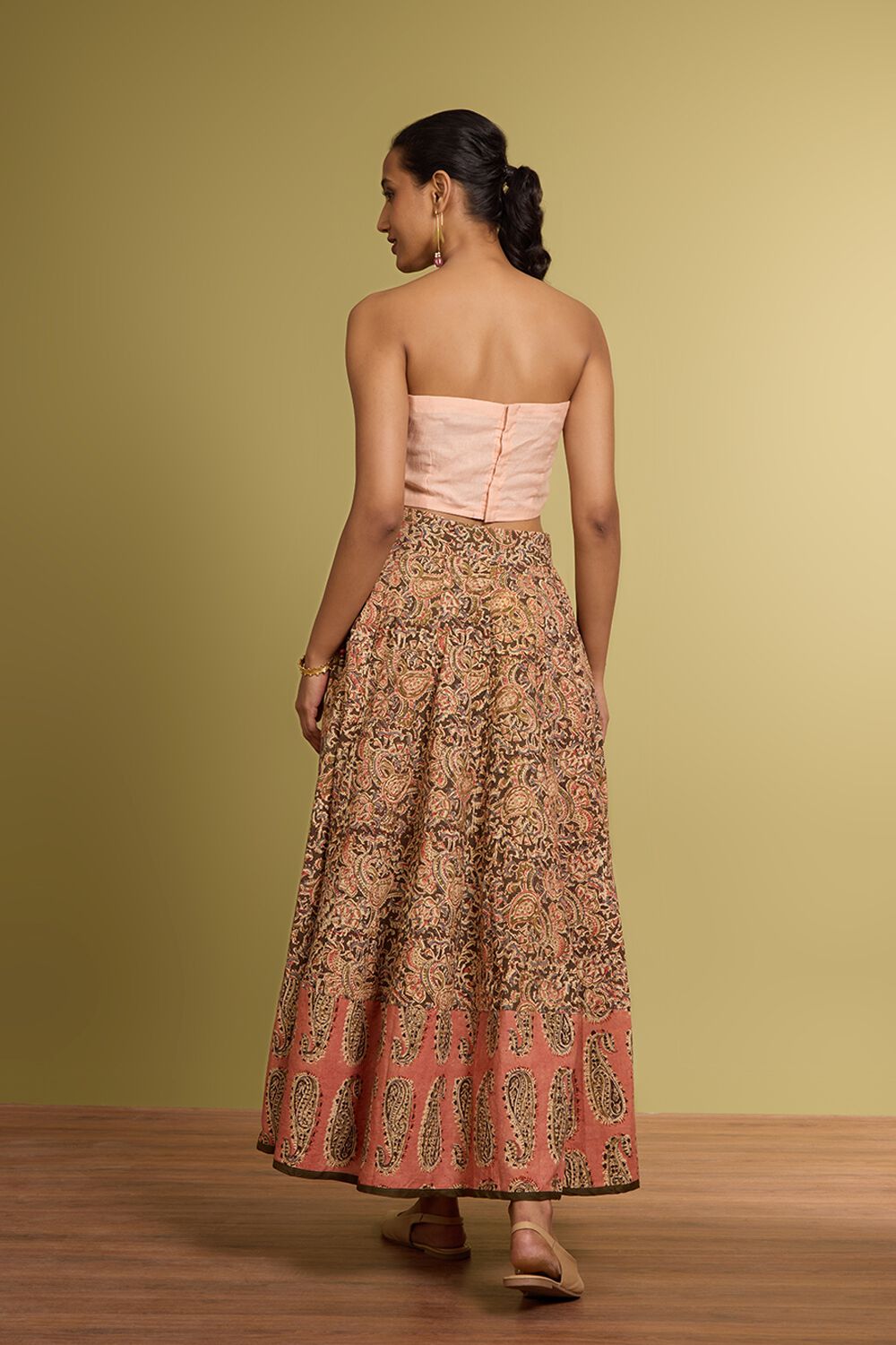 Brown Printed Kalamkari Pure Cotton Ethnic Skirt image number null