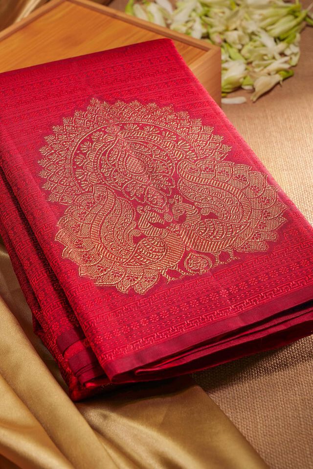 Dark Red Pure Silk Woven Kanjivaram Saree