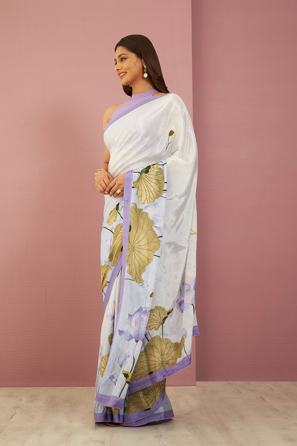 Purple Printed Viscose Crepe Saree image number null