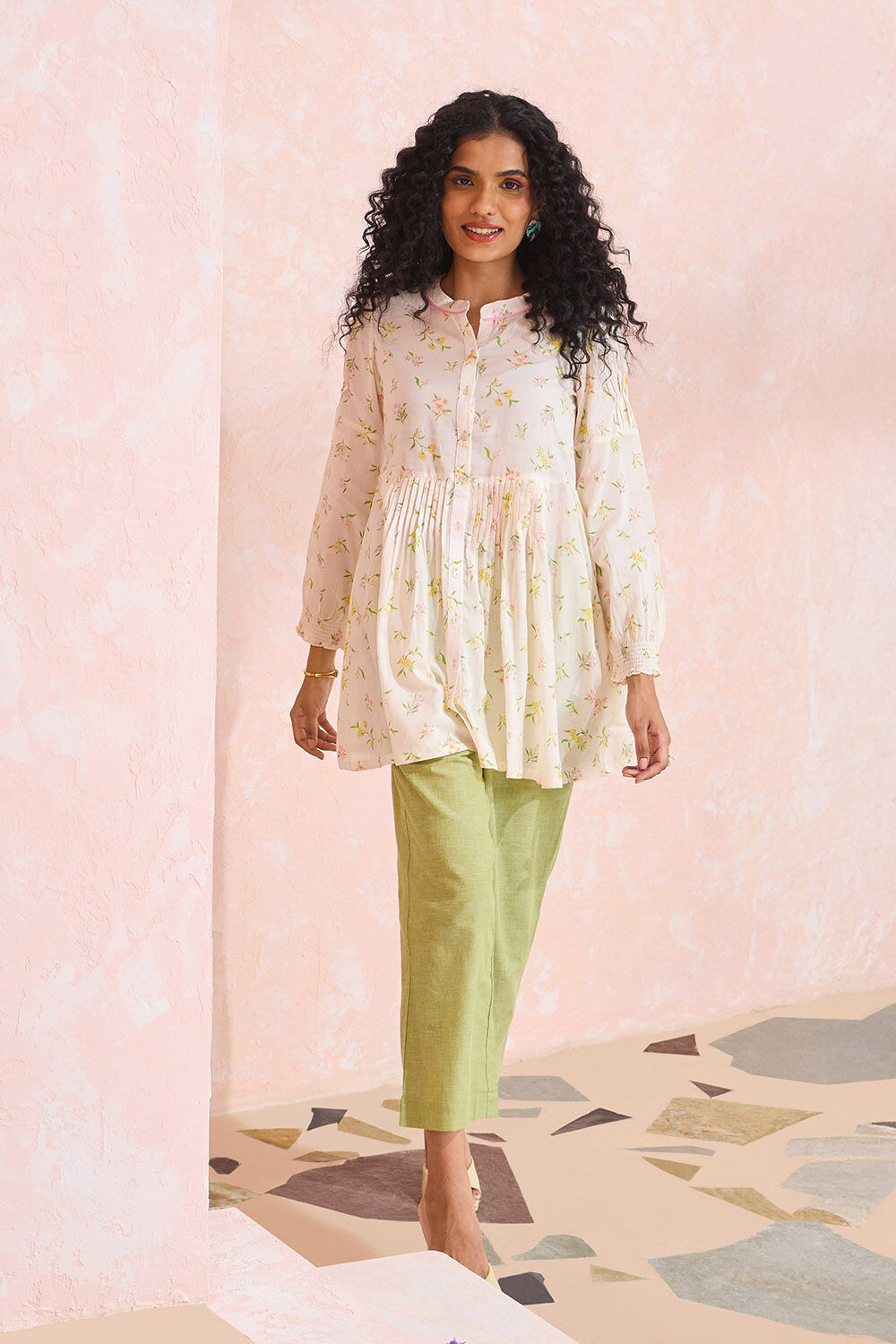 Off White Printed Cotton Viscose Short Top image number null