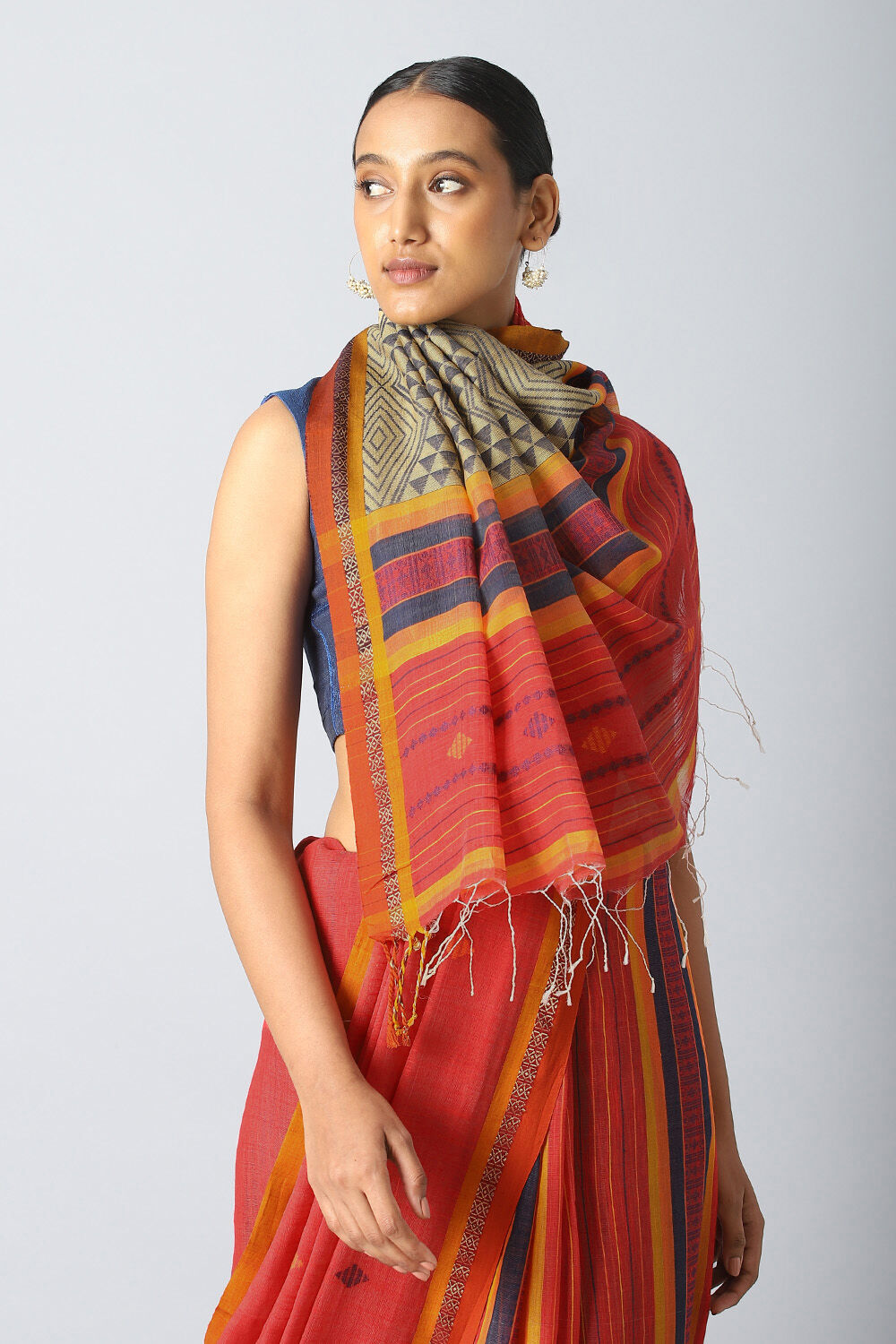 Light Red Pure Silk Cotton Bengal Saree image number null