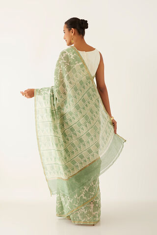 Light Green Pure Silk Cotton Dabu Block Printed Saree thumbnail image number null
